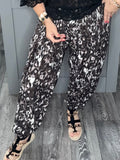 Shirred waist balloon leg leopard pants-Chocolate
