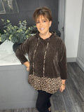 Lora leopard velour hoody-Chocolate