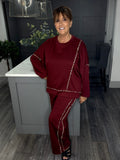 Scuba leopard trim 2 piece-Merlot