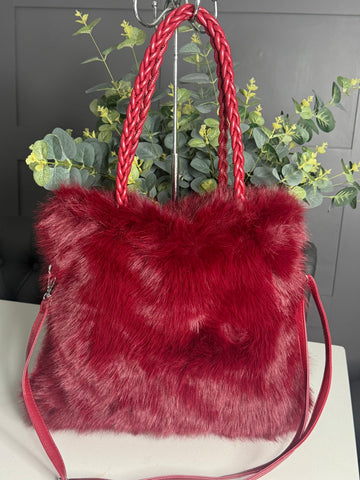 Burgundy faux fur bag