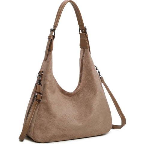 Soft faux suede slouchy shoulder bag-Mocha