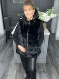 Fly faux fur hooded gilet-Black