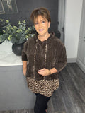 Lora leopard velour hoody-Chocolate