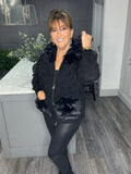 Black faux fur trim super soft eyelash knit hoody