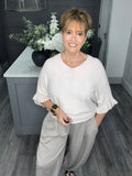 Soft knit frill sleeve sweater-Stone