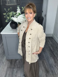 Soft velvet chenille cord military jacket-Beige