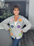 Grey knitted flower cardigan