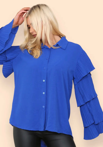 Zara pleated sleeve shirt in Cobalt Blue