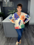 Floral knit cardigan-Beige