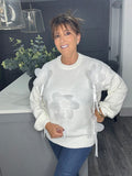 Large petal flower jumper-Winter white