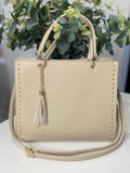 Medium studded Tote bag with tassel-Beige