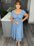 Chambray denim midi dress-light denim