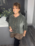 Lora leopard velour hoody-Khaki