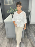 Nina lace embroidered batwing top -White