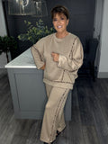 Scuba leopard trim 2 piece set-Beige