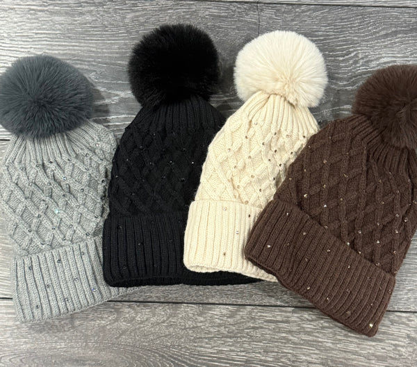 Diamond crystal Pom hat-Beige