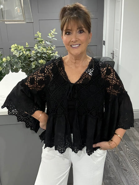 Alexa lace crochet shrug/cardigan-Black