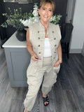 Denim military waistcoat-Beige