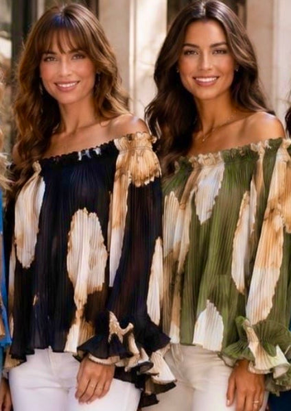 Pleated frill Bardot top