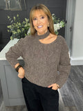 Soft slash neck knitted sweater-Mocha