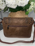 Faux suede studded crossbody bag-Chocolate