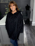 Shaggy hooded top-Black