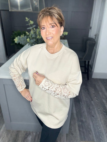 Ruby double lace sleeve top Beige