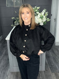 Black suedette bubble hem bomber jacket