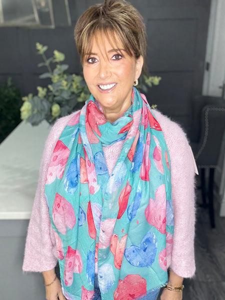 Faded heart scarf-Jade multi