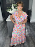Vibrant ditsy flower tiered Maxi dress