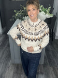 Fair Isle zip neck soft knit jumper-Cream