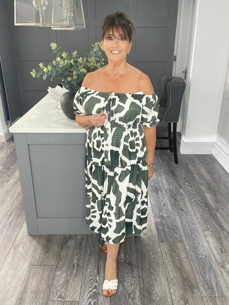 Abstract print midi magic dress-Khaki