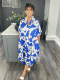 Abstract print pocket shirt dress-Cobalt blue