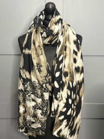 Black and Taupe mixed animal print scarf