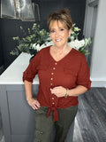 Rust V neck tie top