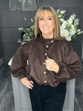 Chocolate Suedette bubble hem bomber jacket