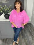 Fern broderie anglaise balloon sleeve top-Fuchsia