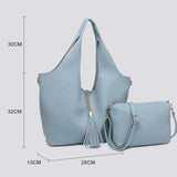 Pale blue chic soft tote tassel bag set