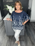 Fern paisley embroidered top-Navy