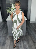 Abstract print Midi dress-Khaki