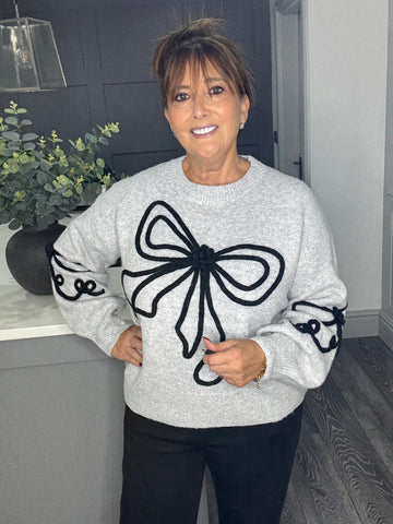 Soft and cosy Bow jumper-Grey