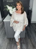 Fern paisley embroidered top -Beige