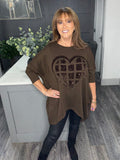 Mia scuba velvet sequin heart top-Chocolate