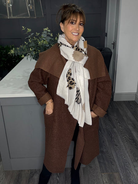 Lottie waterfall soft boucle coat-Chocolate