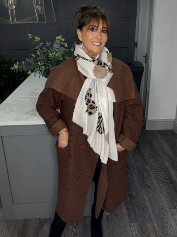 Lottie waterfall soft boucle coat-Chocolate