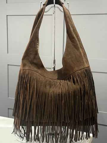 Tassel hobo shoulder bag-Chocolate
