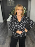 Super soft animal print hooded cardigan-Black/Grey