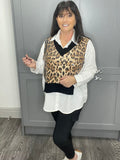 Nadia sequin leopard top with shirt inlay-Black