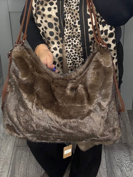 Chocolate faux fur shoulder/crossbody bag