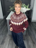 Fair Isle zip neck soft knit jumper-Burgungy